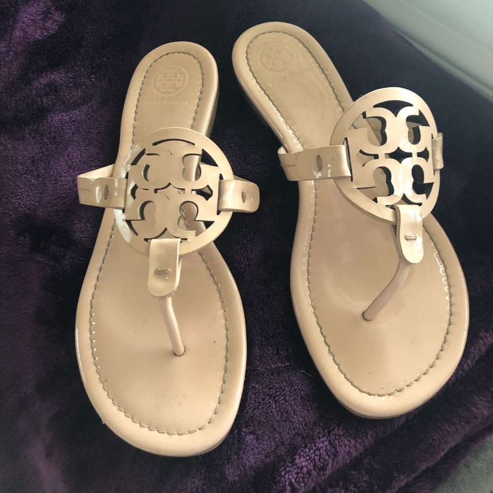 Pink Shell Patent Leather Miller Sandals